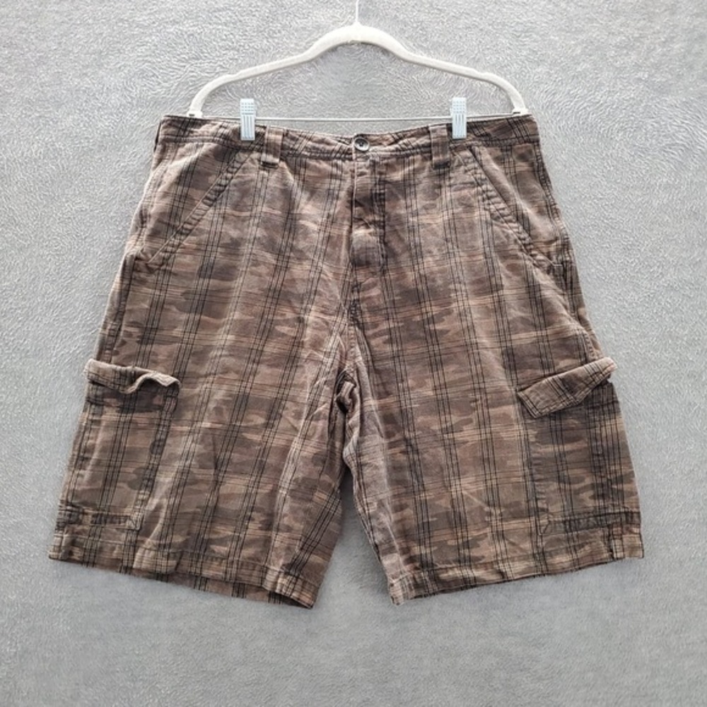 VINTAGE Anchor Blue Men Shorts 26 Brown Camo Plaid Cargo Y2K 10"‎ Inseam